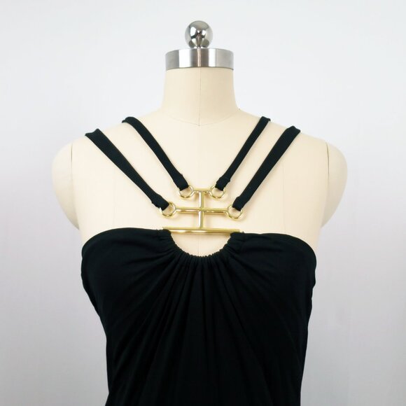 French Connection Necklace Trim Slinky Dress - Black / UK 10/US 6/FR 38/EU 38 - Picture 1 of 16